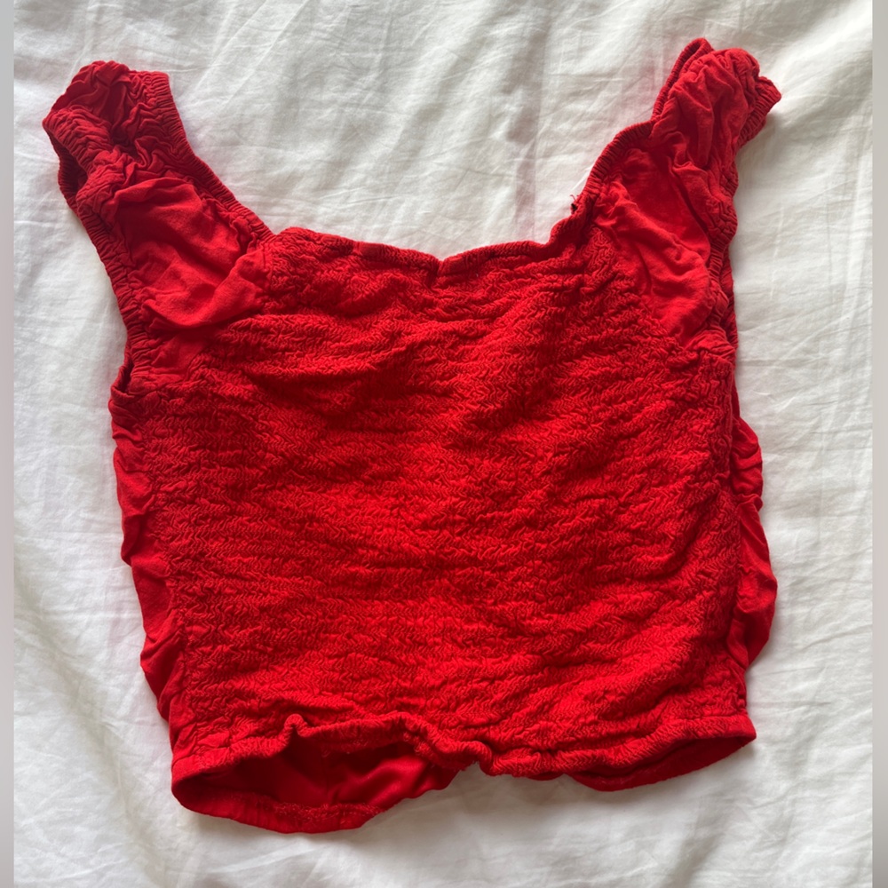 Red Ruched Crop Top - Picture 2 of 2